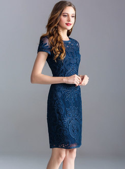 Vintage Embroidery Short Sleeve Bodycon Dress
