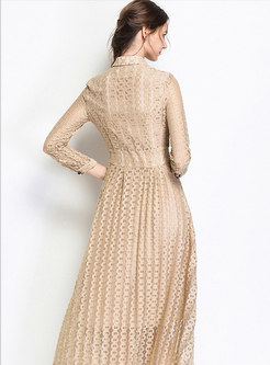 Brief Lapel Hollow Crochet Prom Dress