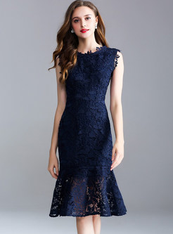 navy blue lace mermaid dress