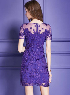 Purple Perspective Embroidered Bodycon Dress