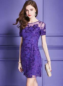 Purple Perspective Embroidered Bodycon Dress