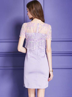 Purple Vintage Mesh Embroidered Bodycon Dress