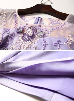 Purple Vintage Mesh Embroidered Bodycon Dress