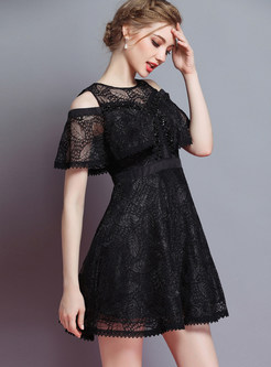 Black Lace Hollow Out A Line Dress