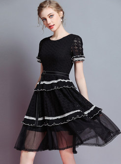 Black Stringy Selvedge Short Sleeve Dress