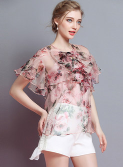 Flower Print Bowknot Blouse With Tanks