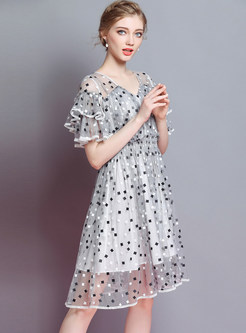 Grey Cube Pattern Print A Line Dress