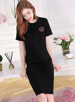 Black Nail Bead Short Sleeve T-shirt Dress
