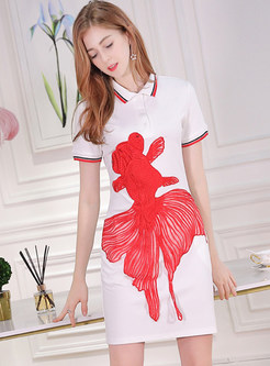 Stylish Embroidered Lapel T-shirt Dress