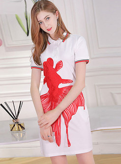 Stylish Embroidered Lapel T-shirt Dress