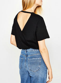 Fashion Embroidery Letter Print Backless T-shirt 