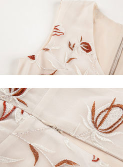 Elegant Embroidery Belt Sleeveless A Line Dress