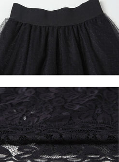 Black Lace Gauze A Line Layered Skirt
