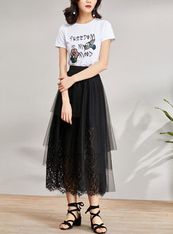 Black Lace Gauze A Line Layered Skirt