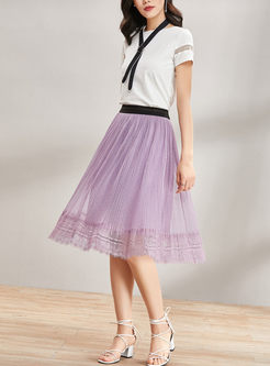 Purple Mesh Stitching Big Hem Skirt 