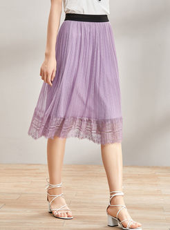 Purple Mesh Stitching Big Hem Skirt 