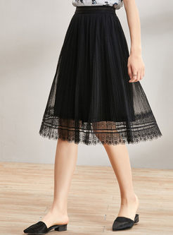 Black Mesh Stitching Big Hem Skirt 