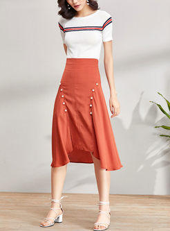 Slim Beaded Split Stitching A Line Skirt