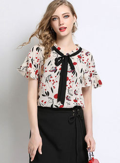 Sweet Floral Print Tied Plus Size Top