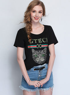 Casual Print All-match Plus Size T-shirt 