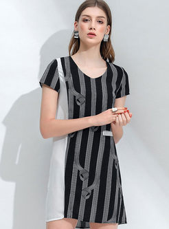 Brief Striped Print Short Sleeve Dress