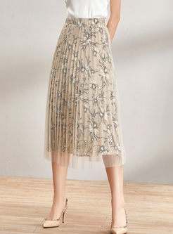 Street Floral Print Ruffle Elastic Waist Skirt
