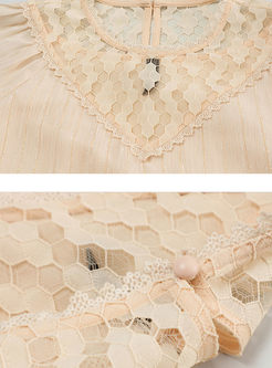 Lace Solid Color Stitching Chiffon Top