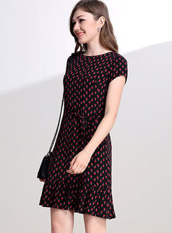Casual Short Sleeve Floral Print A Line Dress