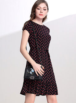 Casual Short Sleeve Floral Print A Line Dress