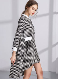 Casual Plaid Long Sleeve Plus Size Stitching Dress