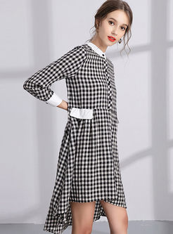 Casual Plaid Long Sleeve Plus Size Stitching Dress