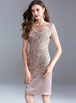 Apricot Perspective Embroidered Sheath Dress