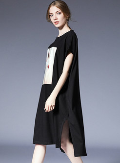 Black Fashion Slit T-shirt Dress