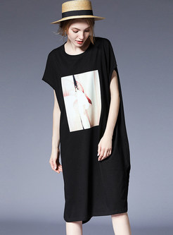 Black Fashion Slit T-shirt Dress