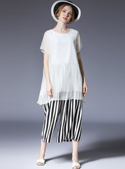 Casual Vertical Striped Wide Leg Pants