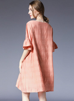 Pink Fashion Ruffle Sleeve Shift Dress