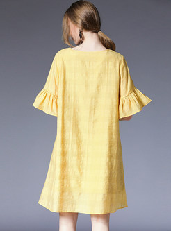 Yellow Cute Plus Size Shift Dress