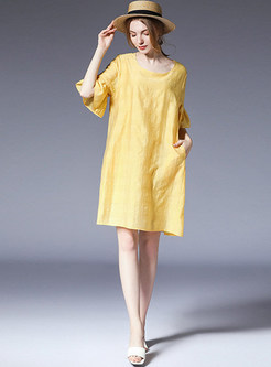 Yellow Cute Plus Size Shift Dress