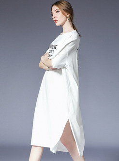 White Slit Loose T-shirt Dress