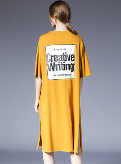 Yellow Letter Design T-shirt Dress