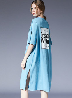 Blue Casual Fashion Plus Size T-shirt Dress