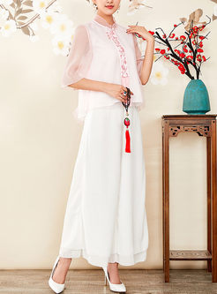 Pink Elegant Fringed Embroidery Chinese Vintage Top 