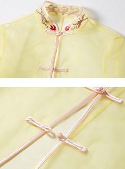 Yellow Vintage Embroidery Single-breasted Coat 