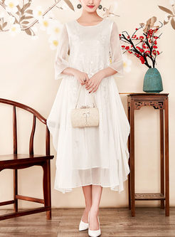 White Casual Plus Size Pleated Formal Dress