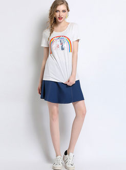 White Casual Print All-match Plus Size T-shirt