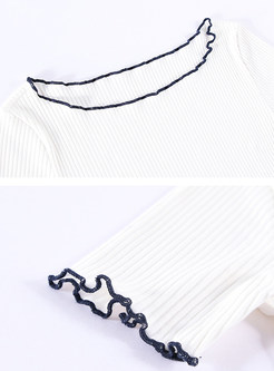 White Slim Short Sleeve Knitted Top