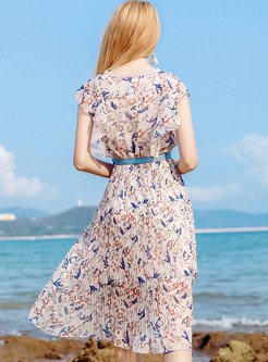 Floral Print Belted Midi Dress