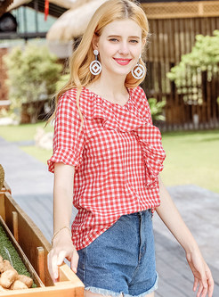 Red Plaid Stringy Selvedge Blouse