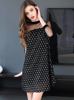 Black Lace Embroidered Shift Dress