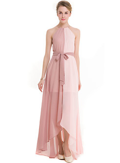 Hit Color Sleeveless Belted Maxi Dress